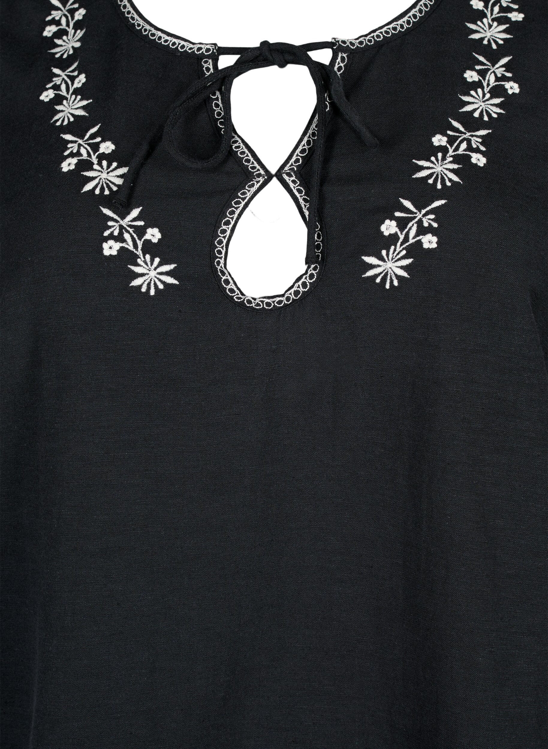 Zizzi Geborduurde blouse van katoenmix met linnen, Black W. EMB, Packshot image number 2