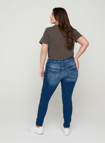 Extra slim fit Sanna jeans met normale taille, Dark blue denim, Model image number 1