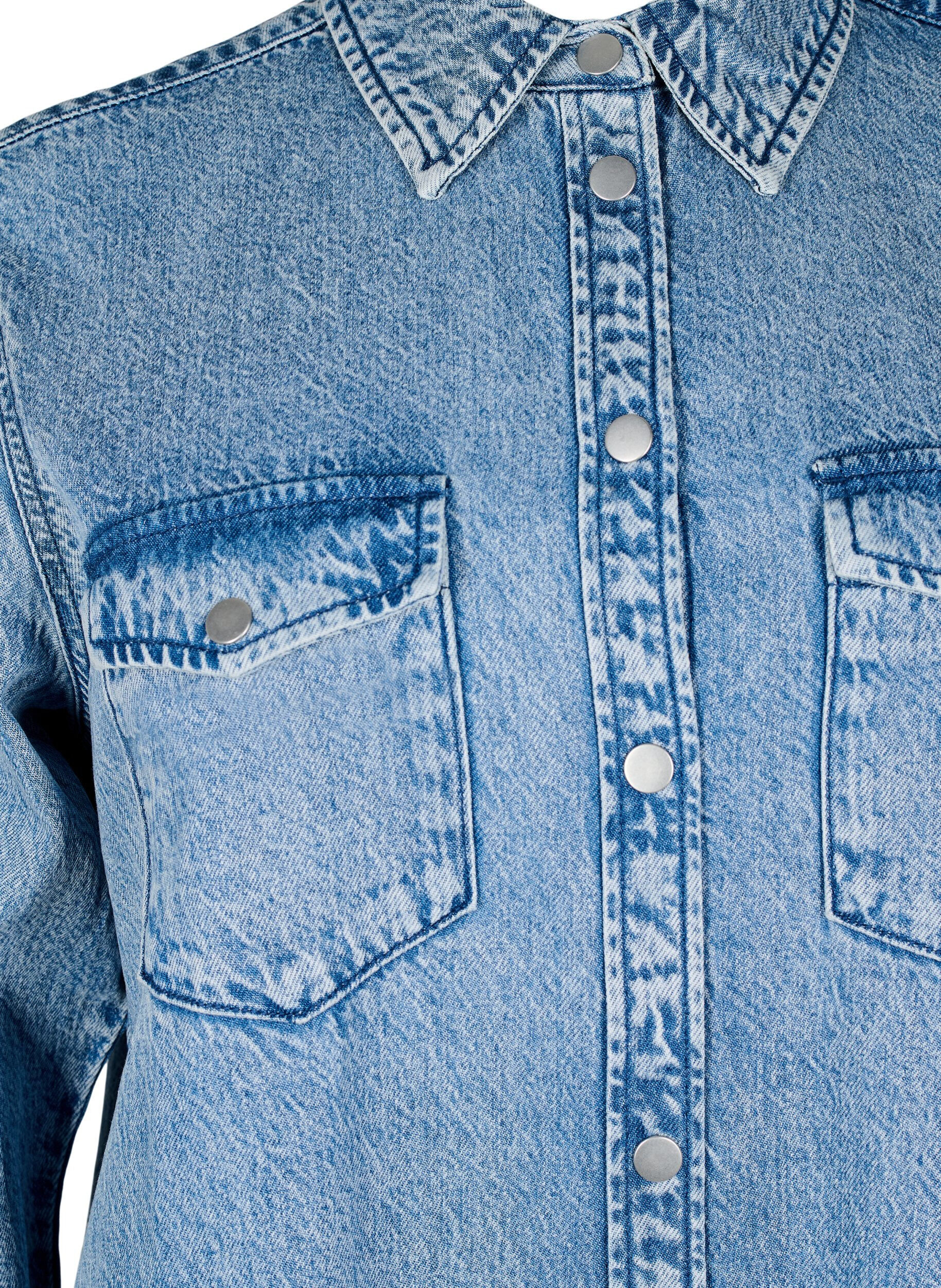 Zizzi Denim shirt met borstzakken, Blauw, Packshot image number 2