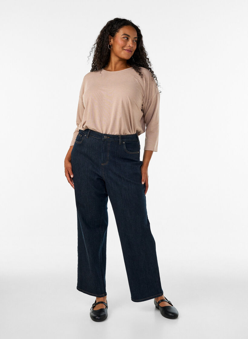 Jersey blouse met 3/4 mouwen, Beige, Model image number 1