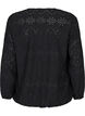 Blouse met lange mouwen, V-hals en gaatjespatroon, Black, Packshot image number 1