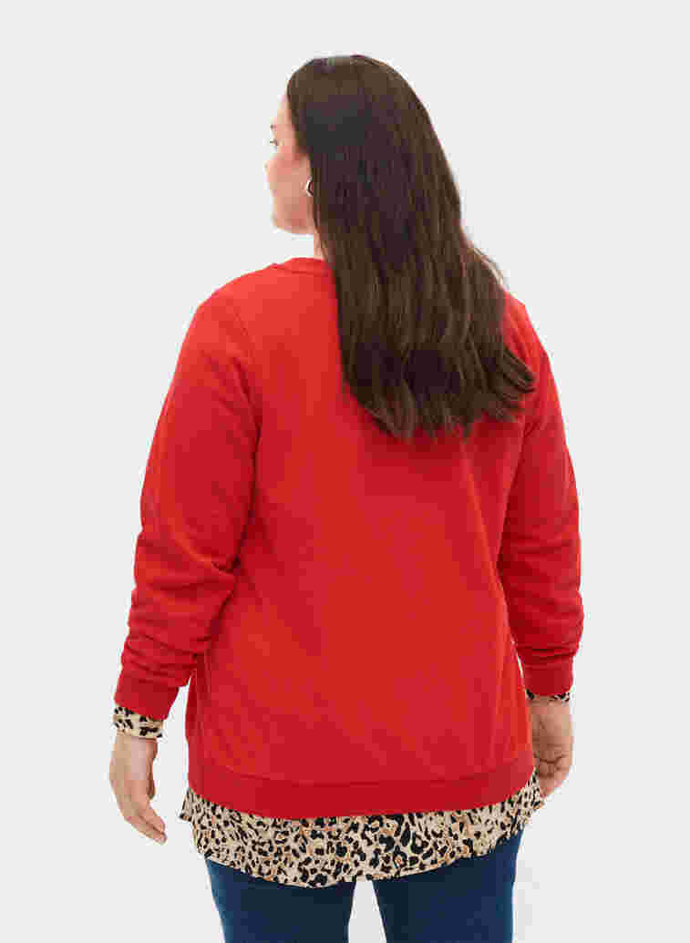 Katoenen sweatshirt met tekstprint, Chinese Red, Model image number 1