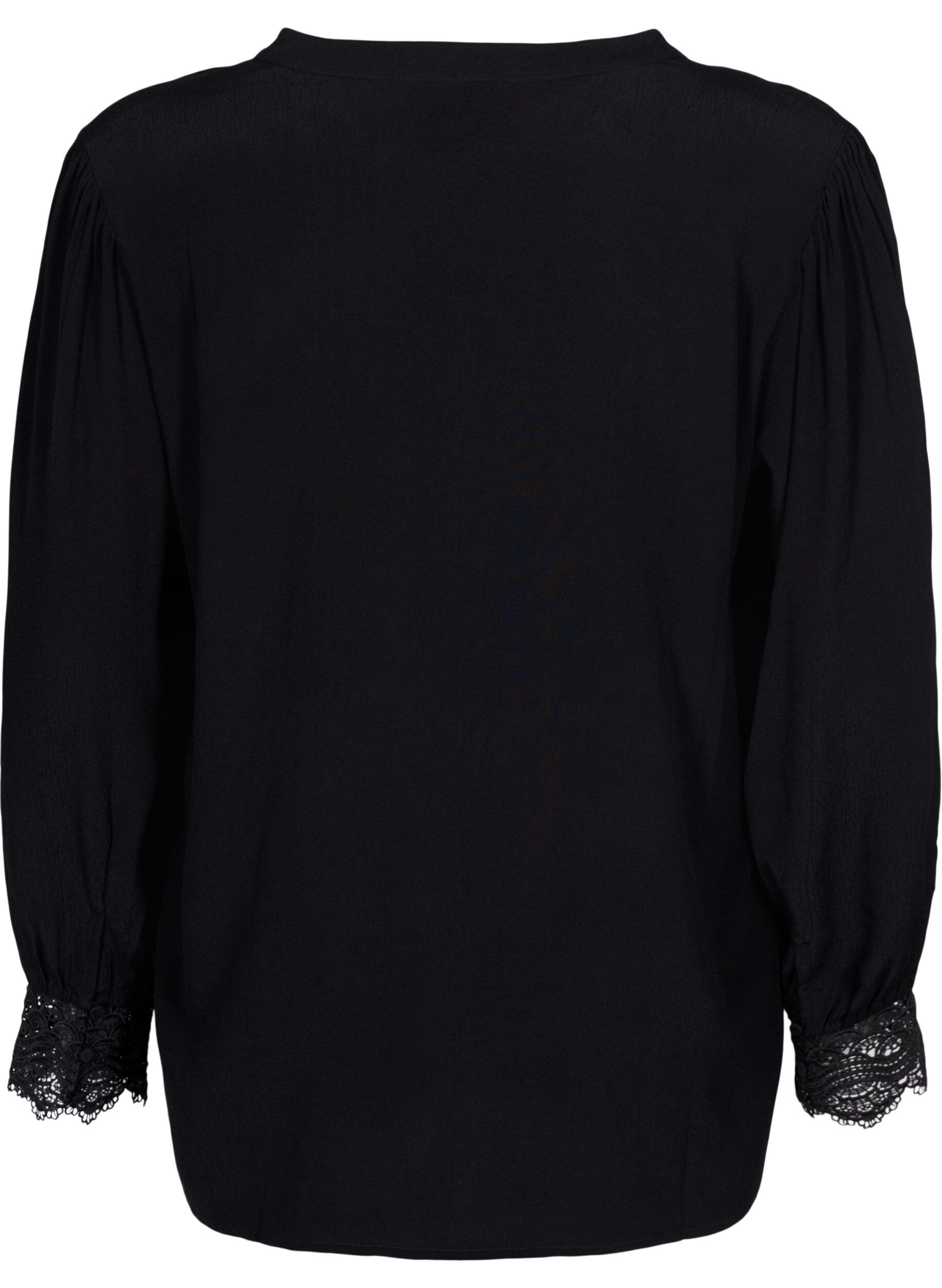 Zizzi Viscose shirt met V-hals, Black, Packshot image number 1
