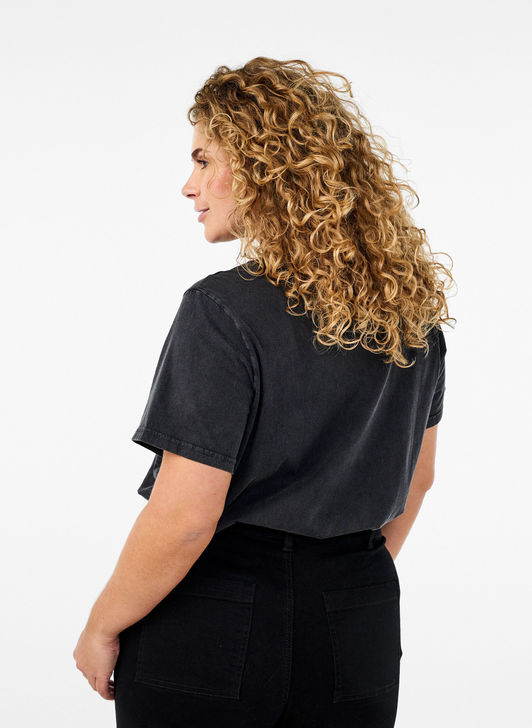 Zizzi T-shirt in biologisch katoen met grafische print, Grijs, Model image number 2