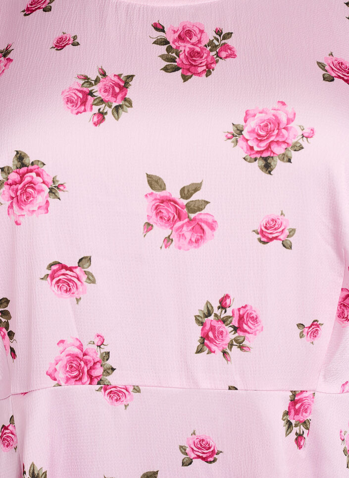 Midi-jurk met bloemen en pofmouwen, Roze, Packshot image number 2