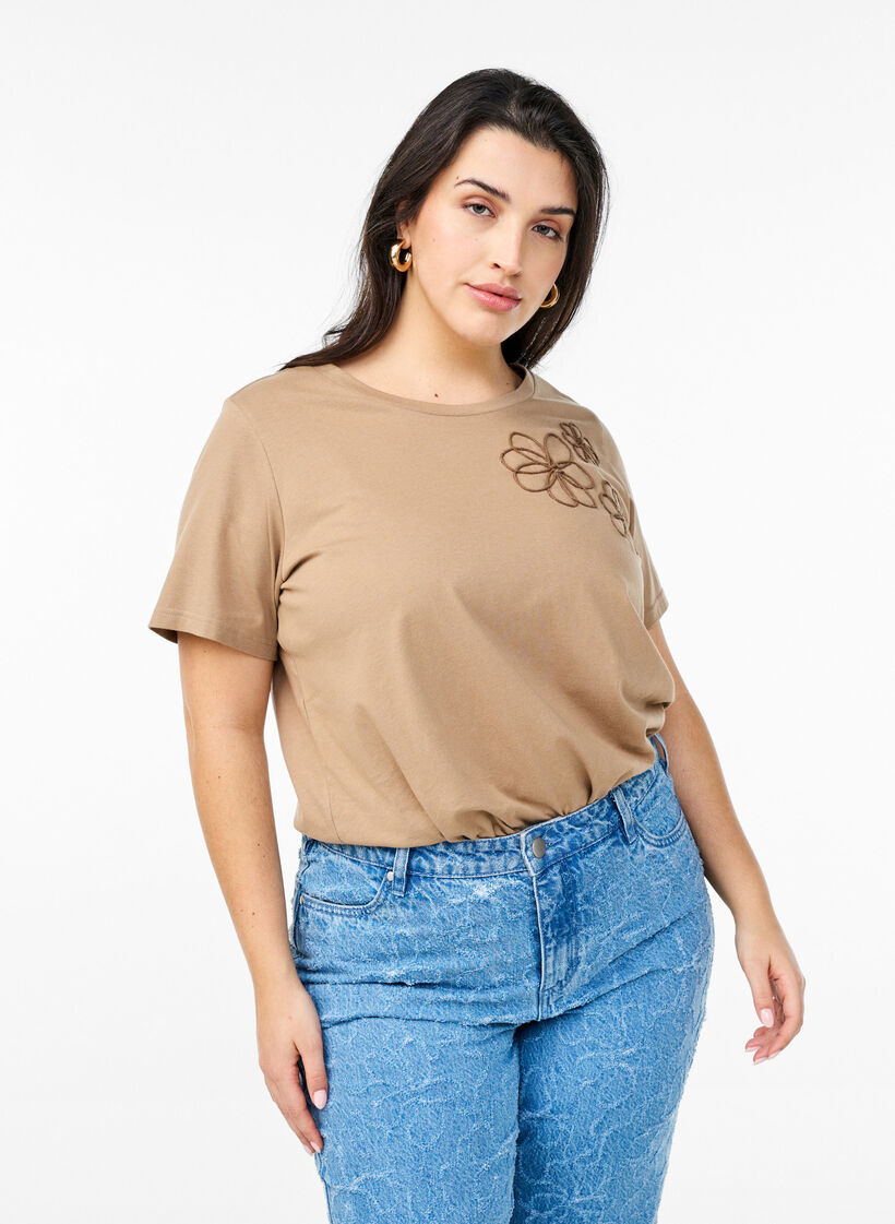 T-shirt met decoratieve details, Beige, Model image number 0