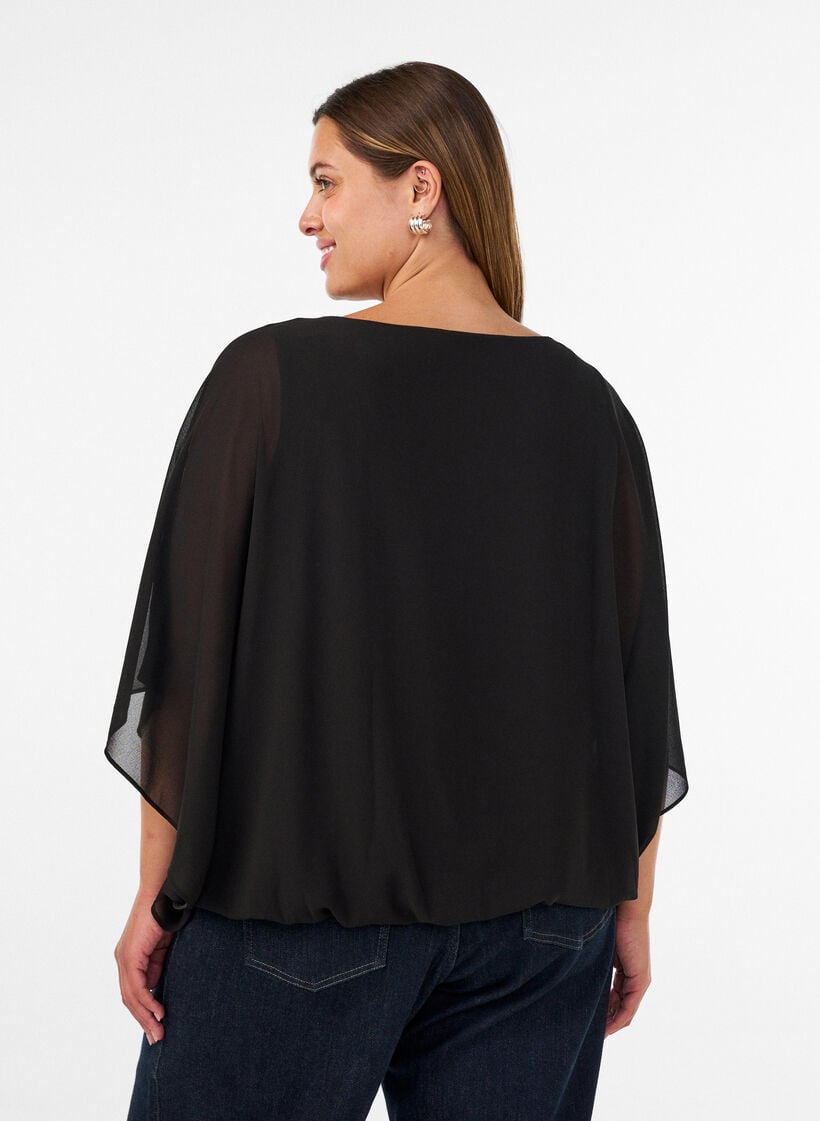 Chiffon blouse met balloneffect, Zwart, Model image number 2
