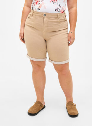 Korte spijkerbroek met strakke pasvorm en hoge taille, Nomad, Model image number 2