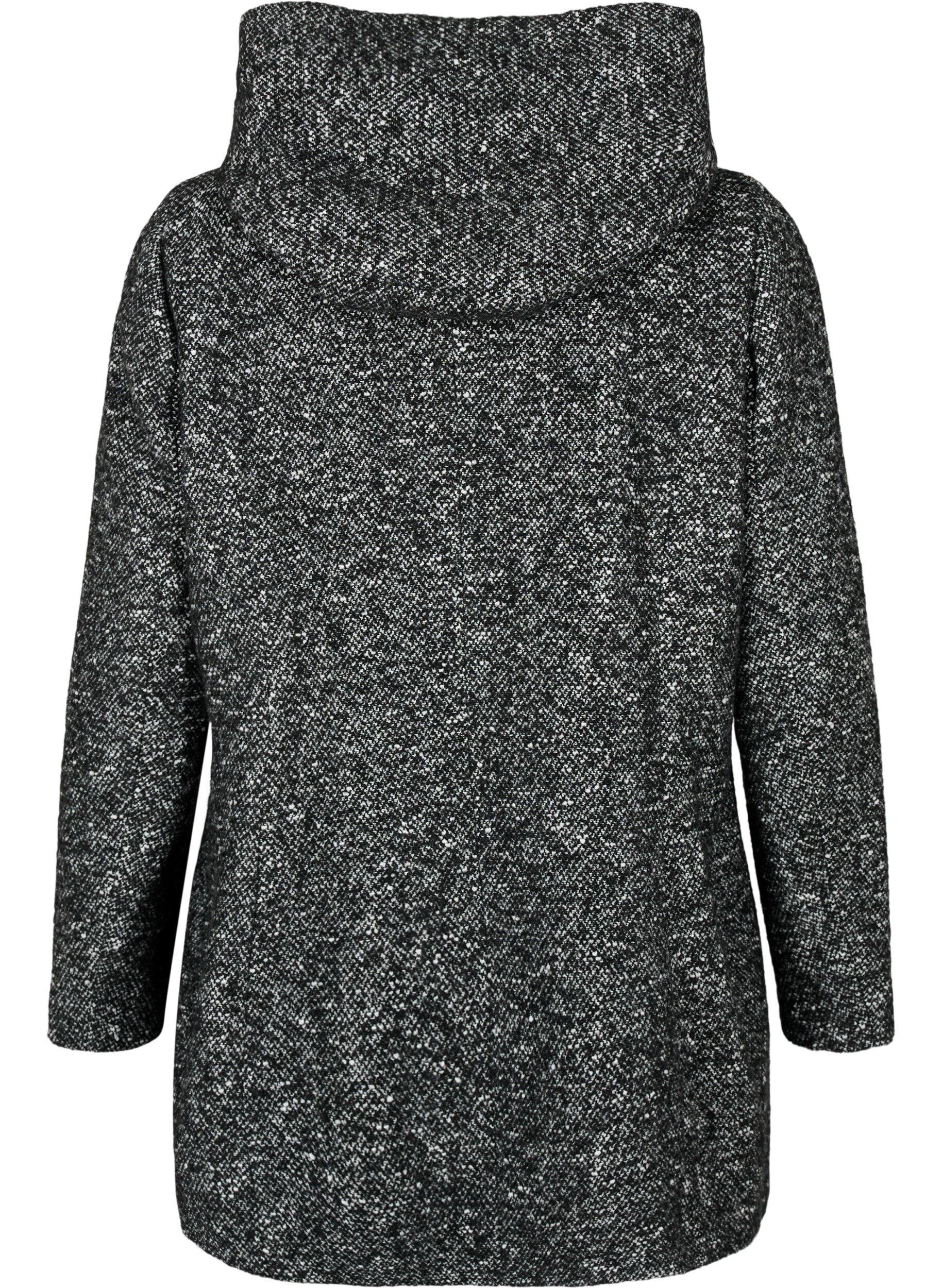 Zizzi Boucl&eacute; jas met wol, Black Mel., Packshot image number 1