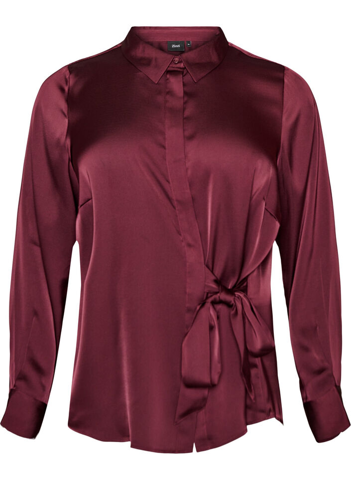 Shirt met satijnlook en wikkeleffect, Rood, Packshot image number 0