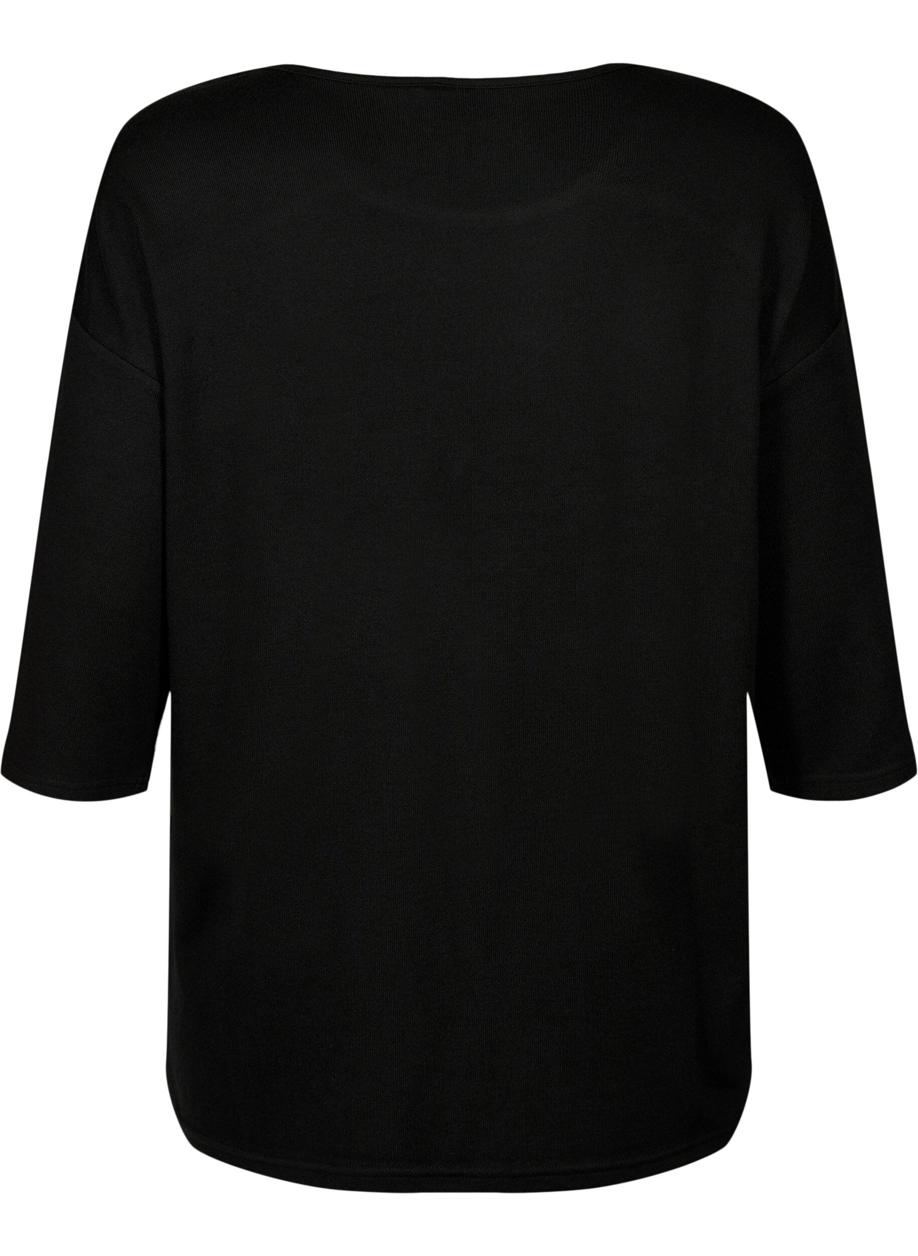 Zizzi Blouse met 3/4 mouwen en kanten detail, Black, Packshot image number 1