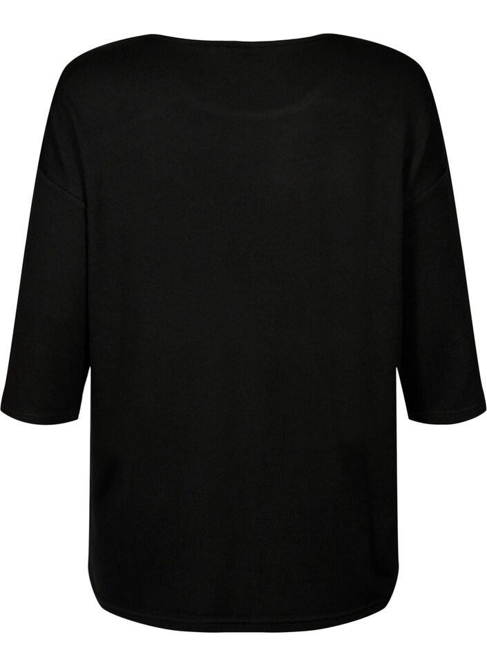 Blouse met 3/4 mouwen en kanten detail, Black, Packshot image number 1