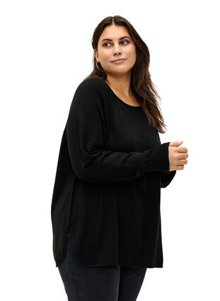 Gebreide blouse met raglanmouwen, Black, Model image number 0