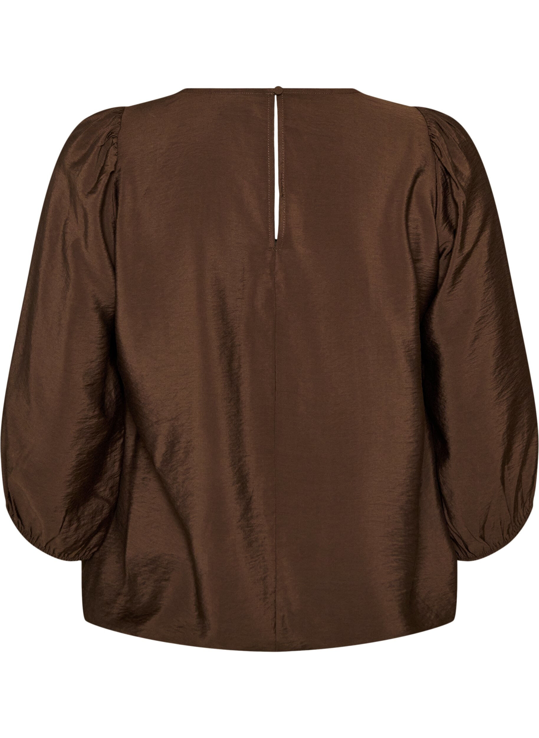 ZizziBlouse met 3/4 mouwen en kantdetails, Bruin, Packshot image number 1