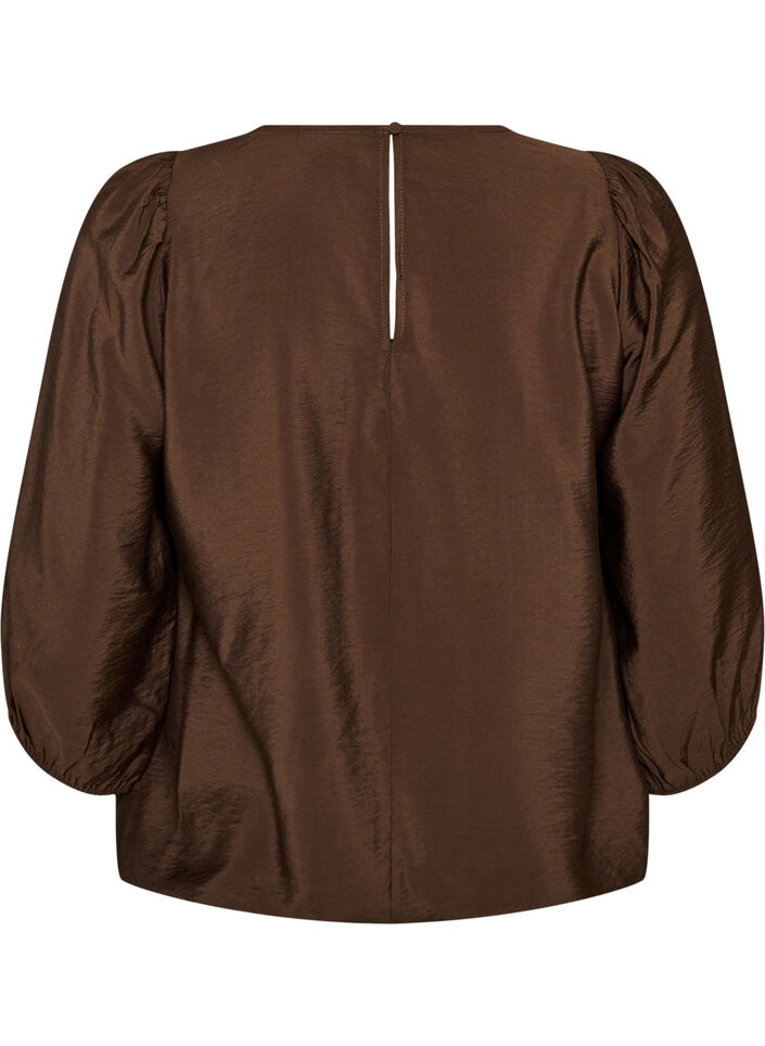 Blouse met 3/4 mouwen en kantdetails, Bruin, Packshot image number 1