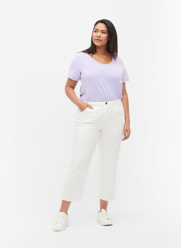 Basic t-shirt in effen kleur met katoen, Lavender, Model image number 2