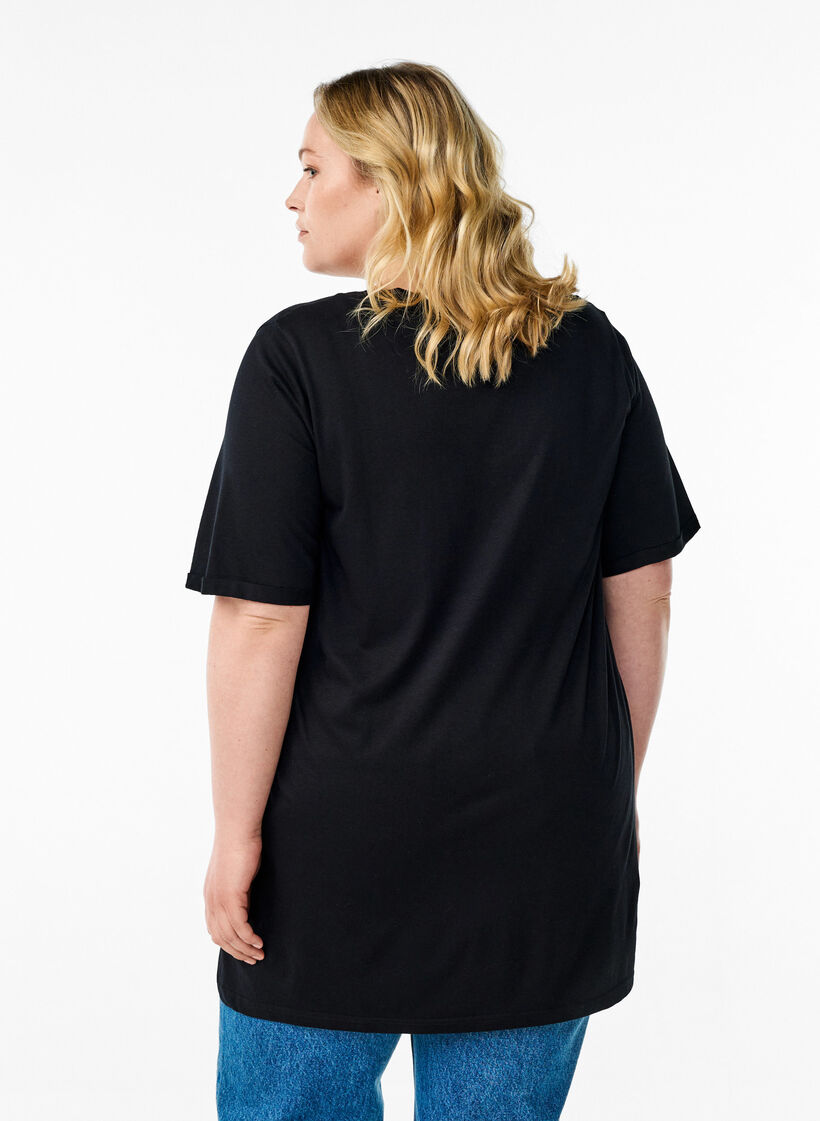 Effen kleur oversized v-hals t-shirt, Zwart, Model image number 2