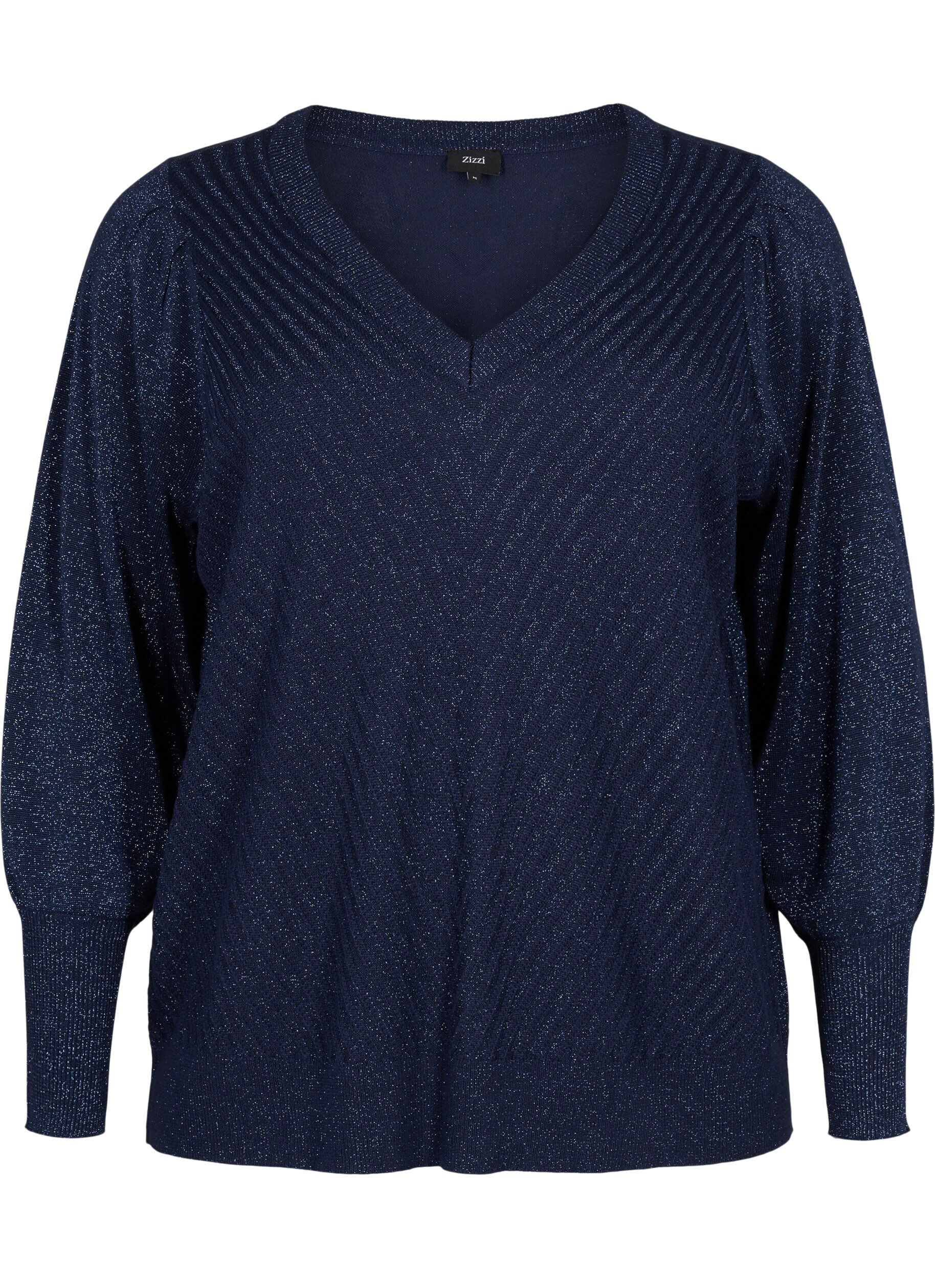 Zizzi Gebreide blouse met glitter en V-hals, Naval A.w.Blue Lurex, Packshot image number 0