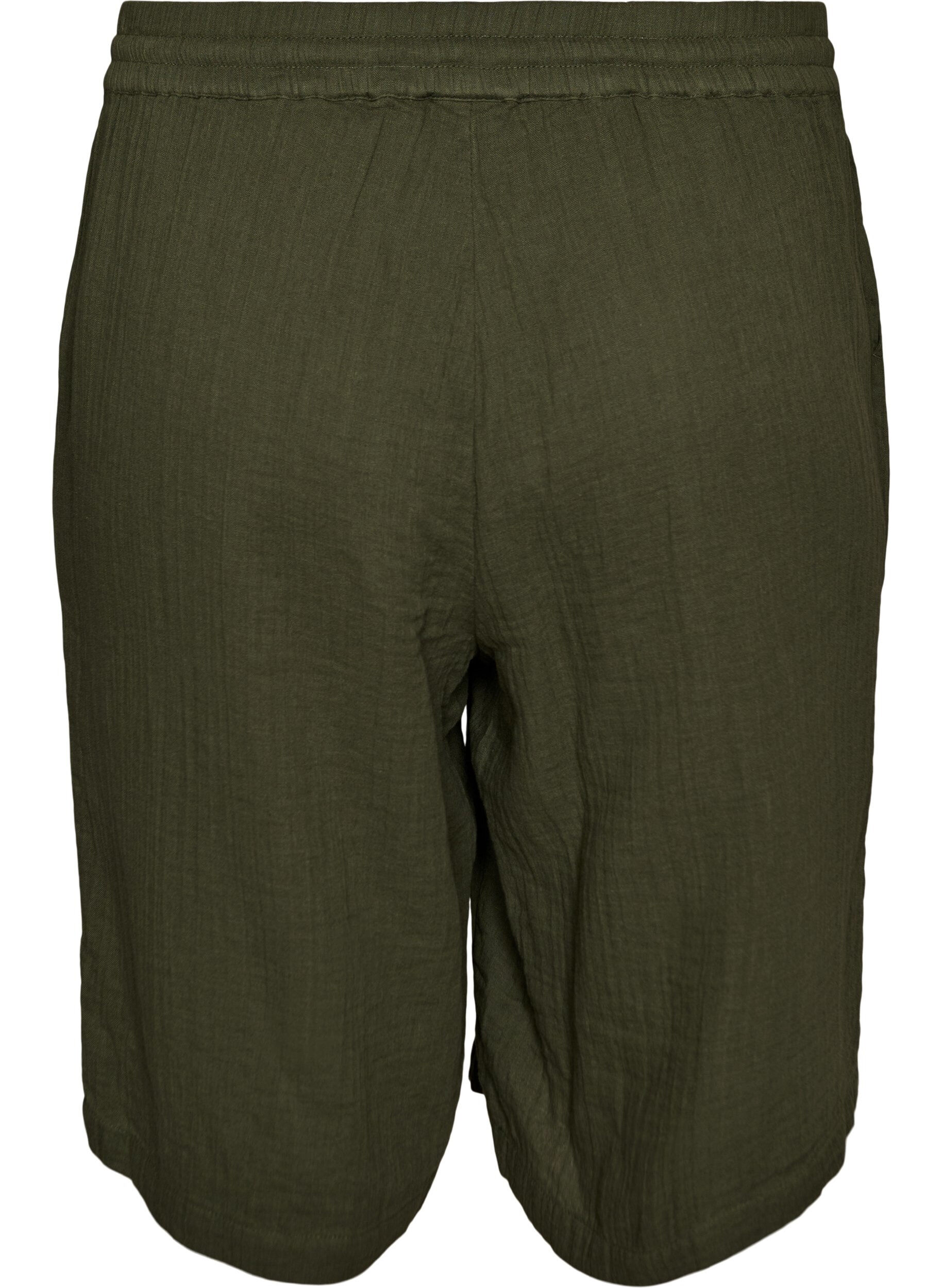 Zizzi Los katoenen mousseline shorts met een hoge taille, Groen, Packshot image number 1