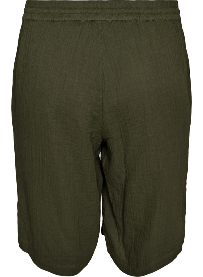 Los katoenen mousseline shorts met een hoge taille, Groen, Packshot image number 1
