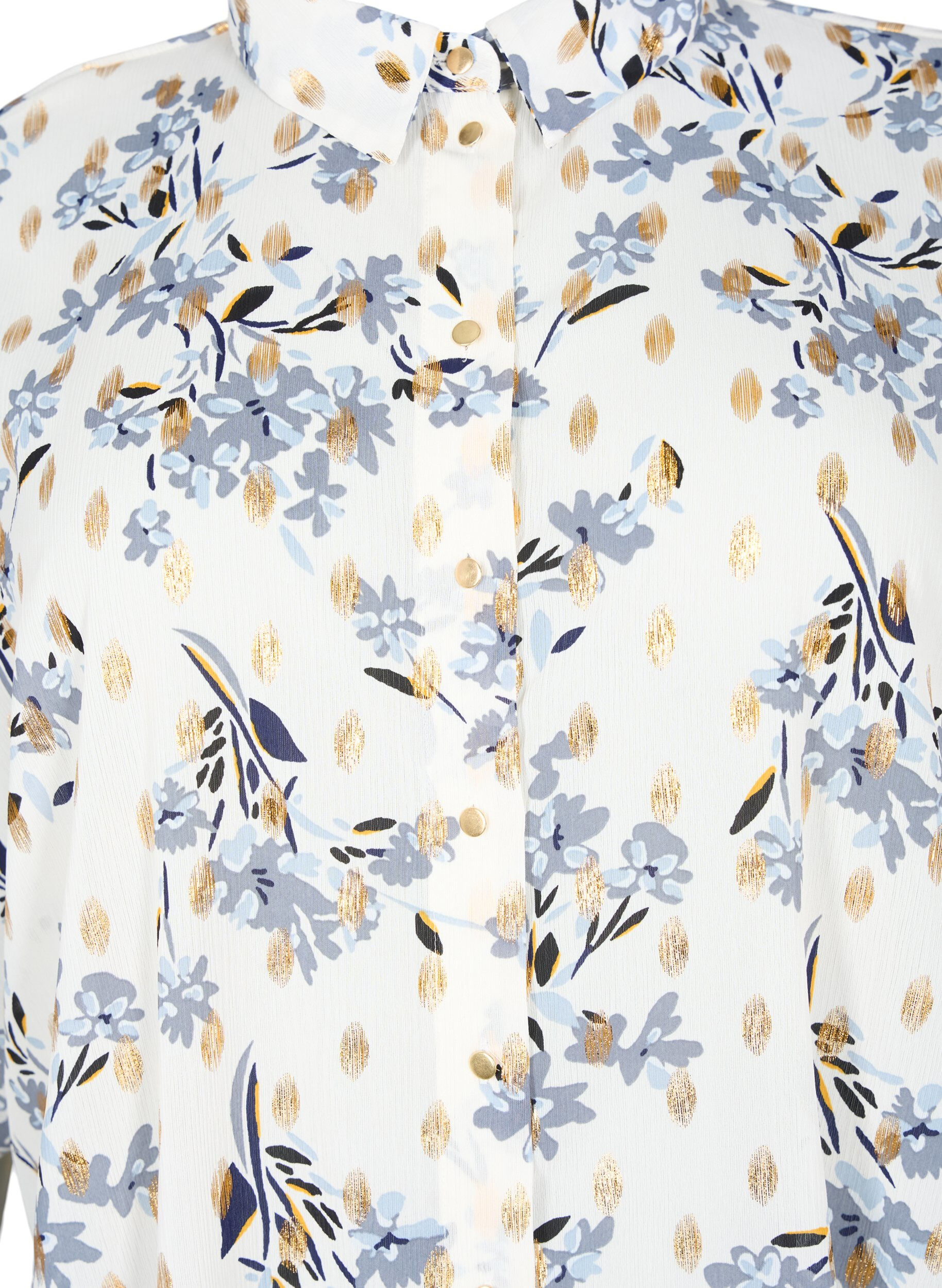 Zizzi Lang shirt met bloemenprint, White Flower/Gold, Packshot image number 2