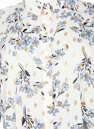 Lang shirt met bloemenprint, White Flower/Gold, Packshot image number 2