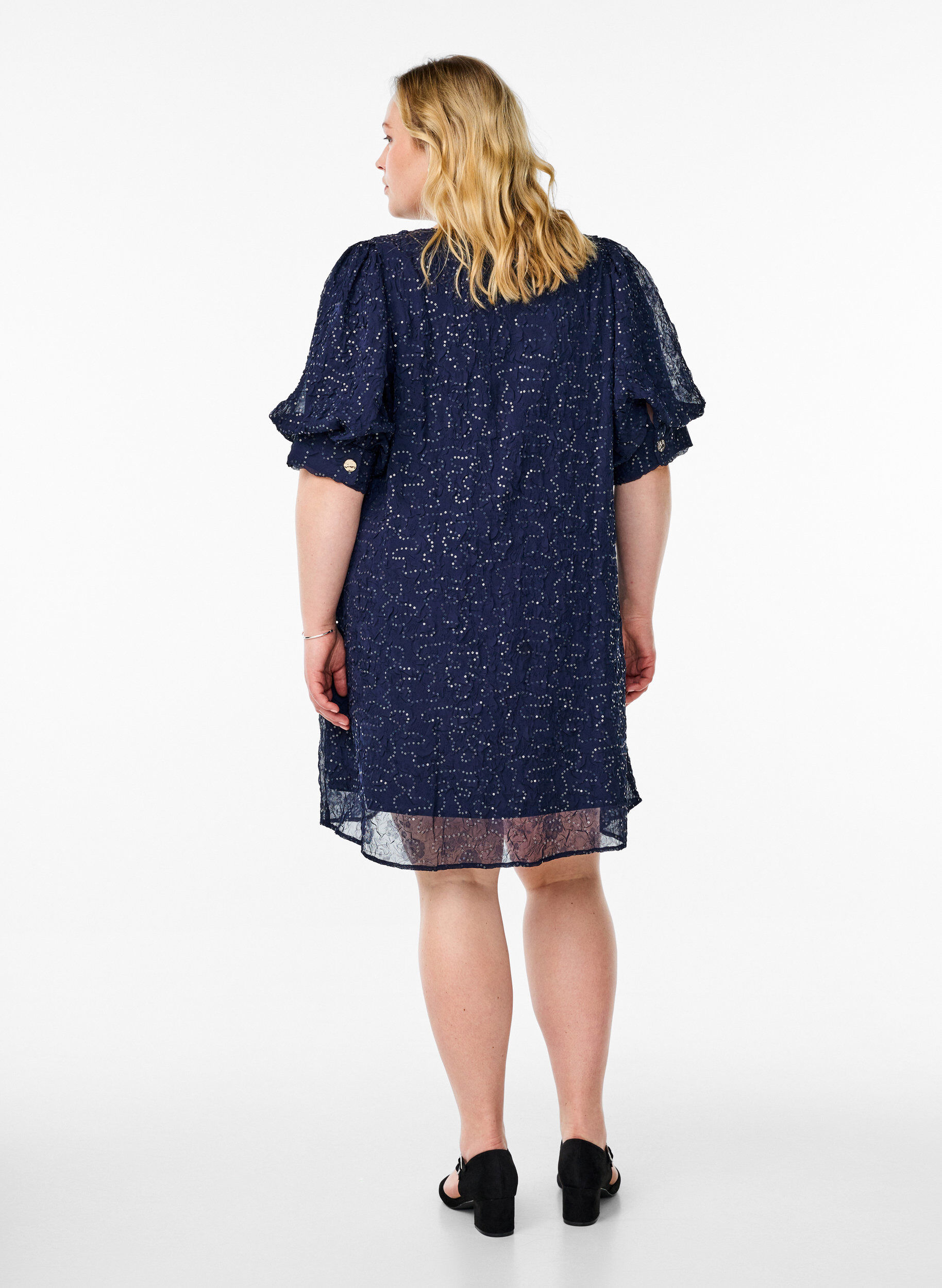 Zizzi Korte feestjurk met pailletten, Blauw, Model image number 2