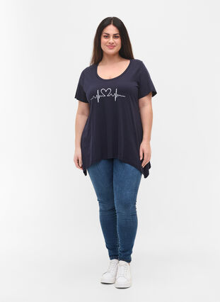Katoenen t-shirt met korte mouwen en a-lijn, Night Sky Silv Heart, Model image number 2