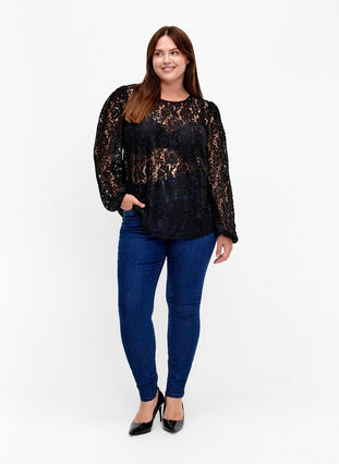 FLASH - Kanten blouse met lange mouwen, Black, Model image number 2