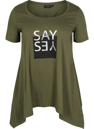 Katoenen t-shirt met korte mouwen en a-lijn, Ivy Green YES, Packshot image number 0