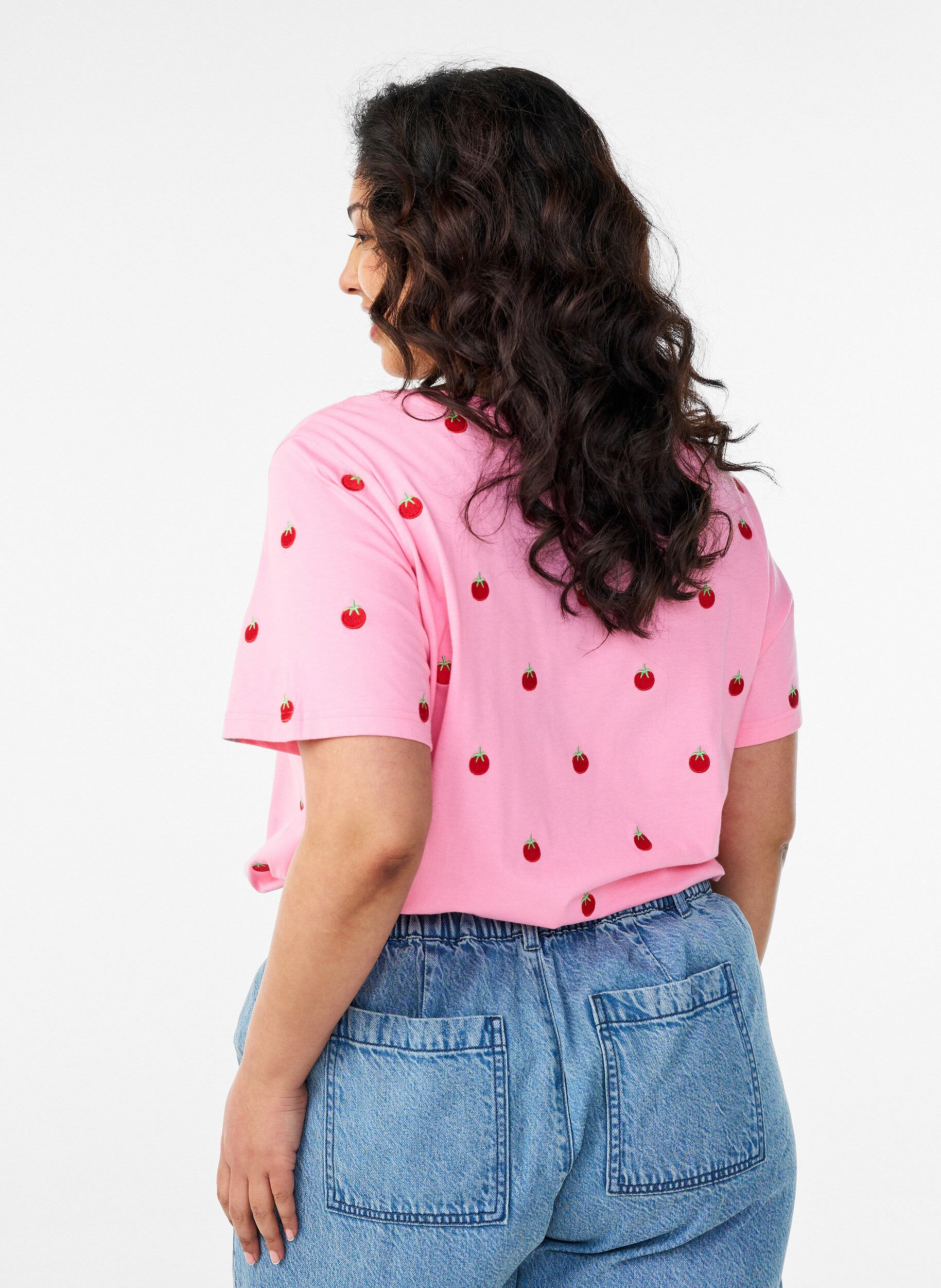 ZizziT-shirt in biologisch katoen met geborduurde motieven, Roze, Model image number 2