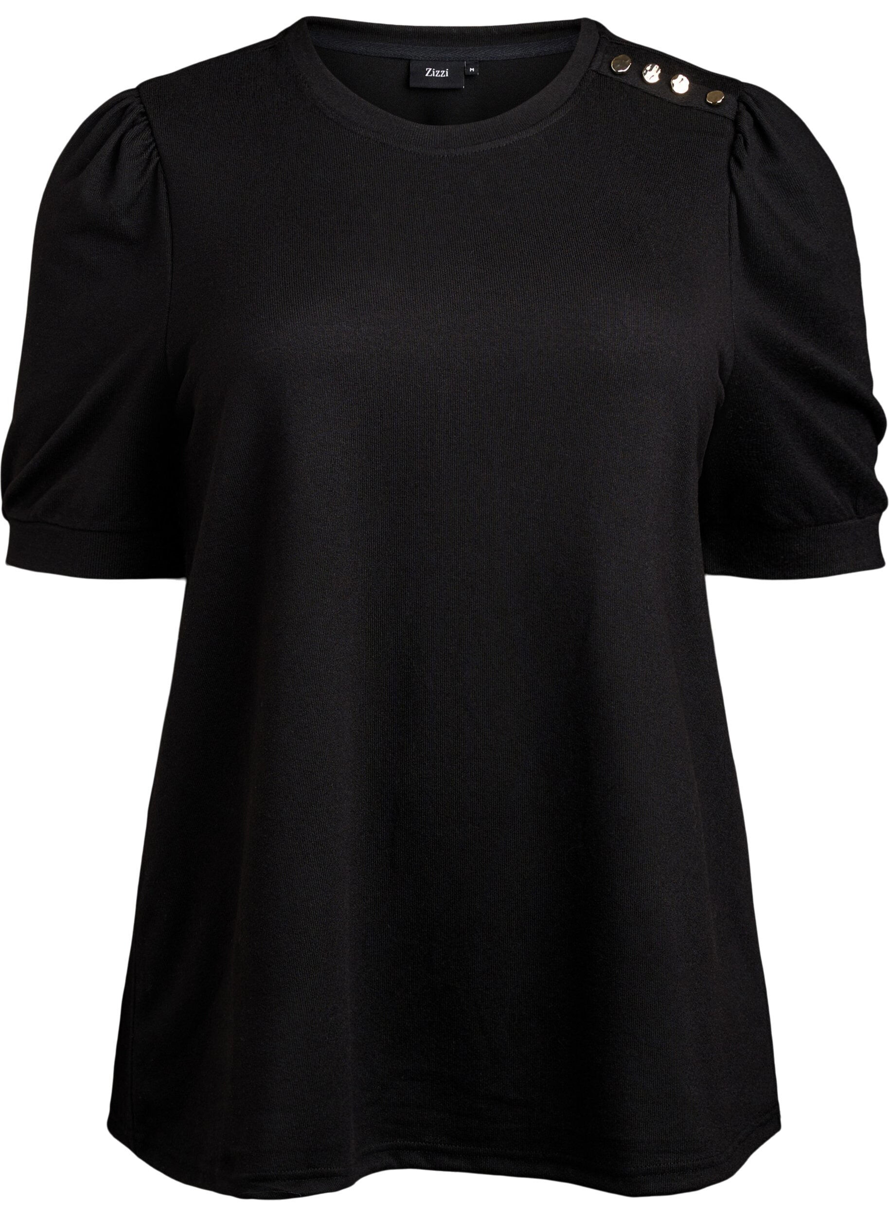ZizziBlouse met knoopdetail en korte pofmouwen, Zwart, Packshot image number 0