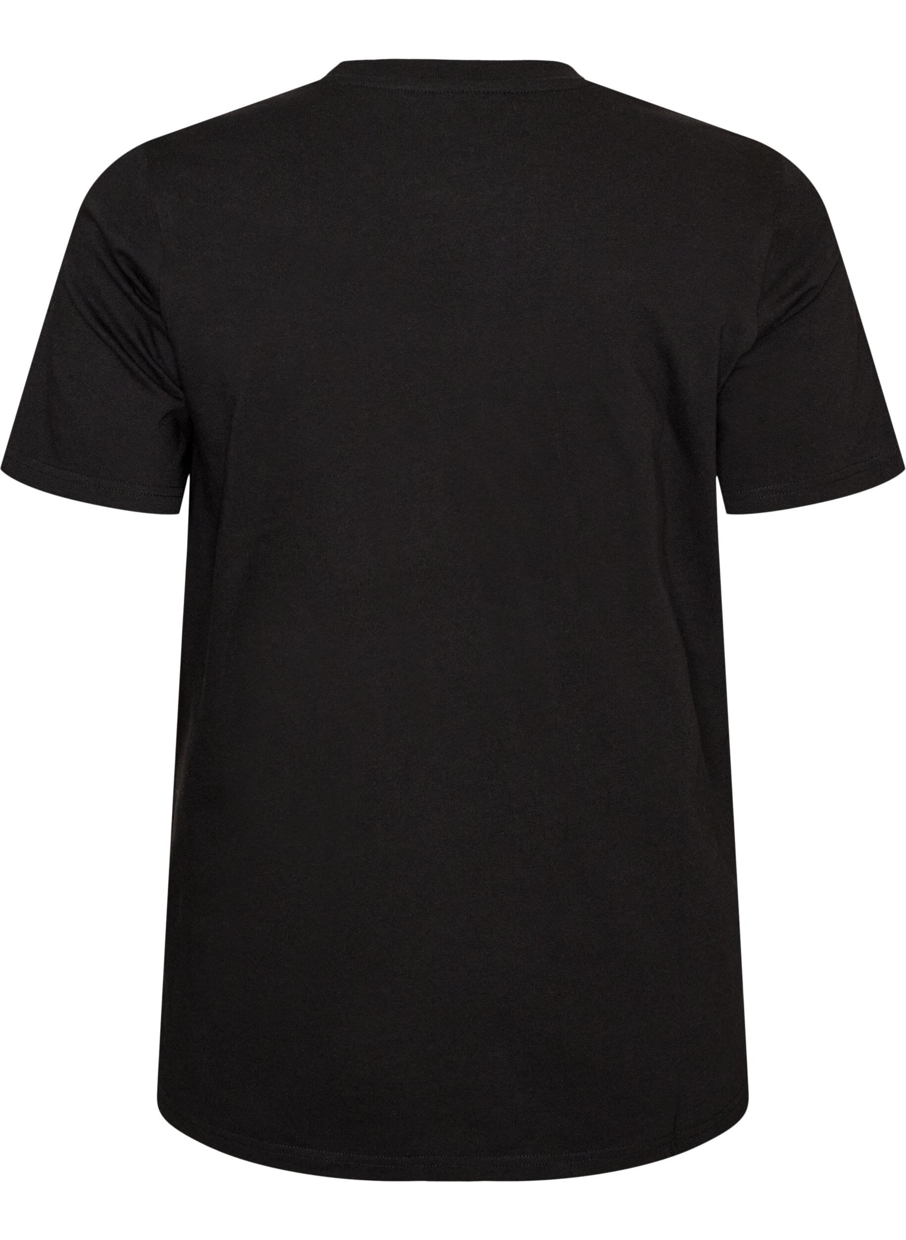 ZizziKatoenen T-shirt met tekstprint, Zwart, Packshot image number 1