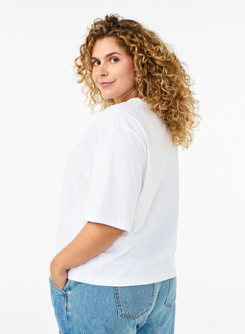 Boxy T-shirt in biologisch katoen, Wit, Model image number 2