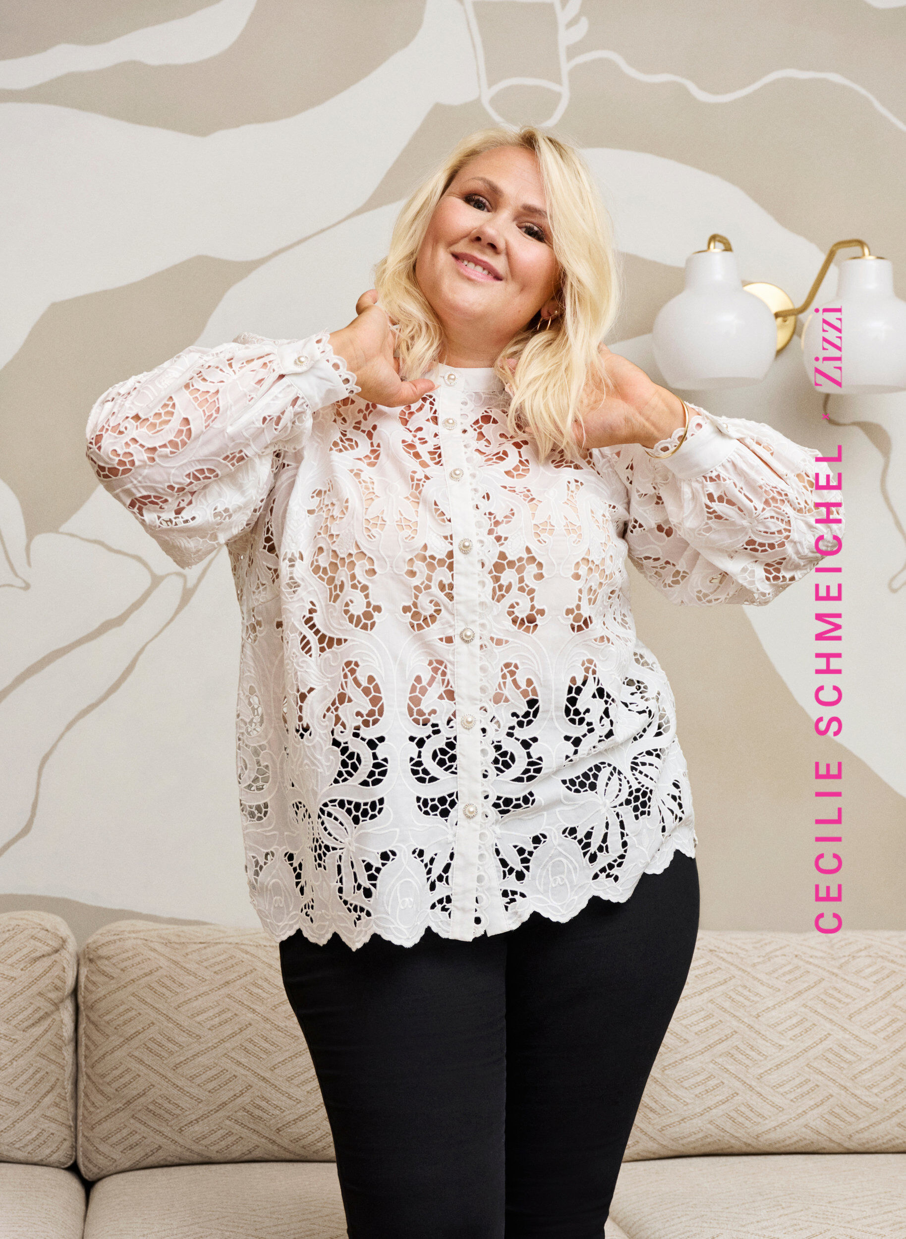 Zizzi Kanten shirt blouse met lange mouwen, White, Image image number 0