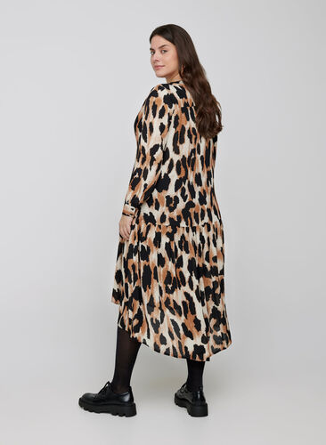 Midi-jurk met luipaardprint, Black AOP, Model image number 0
