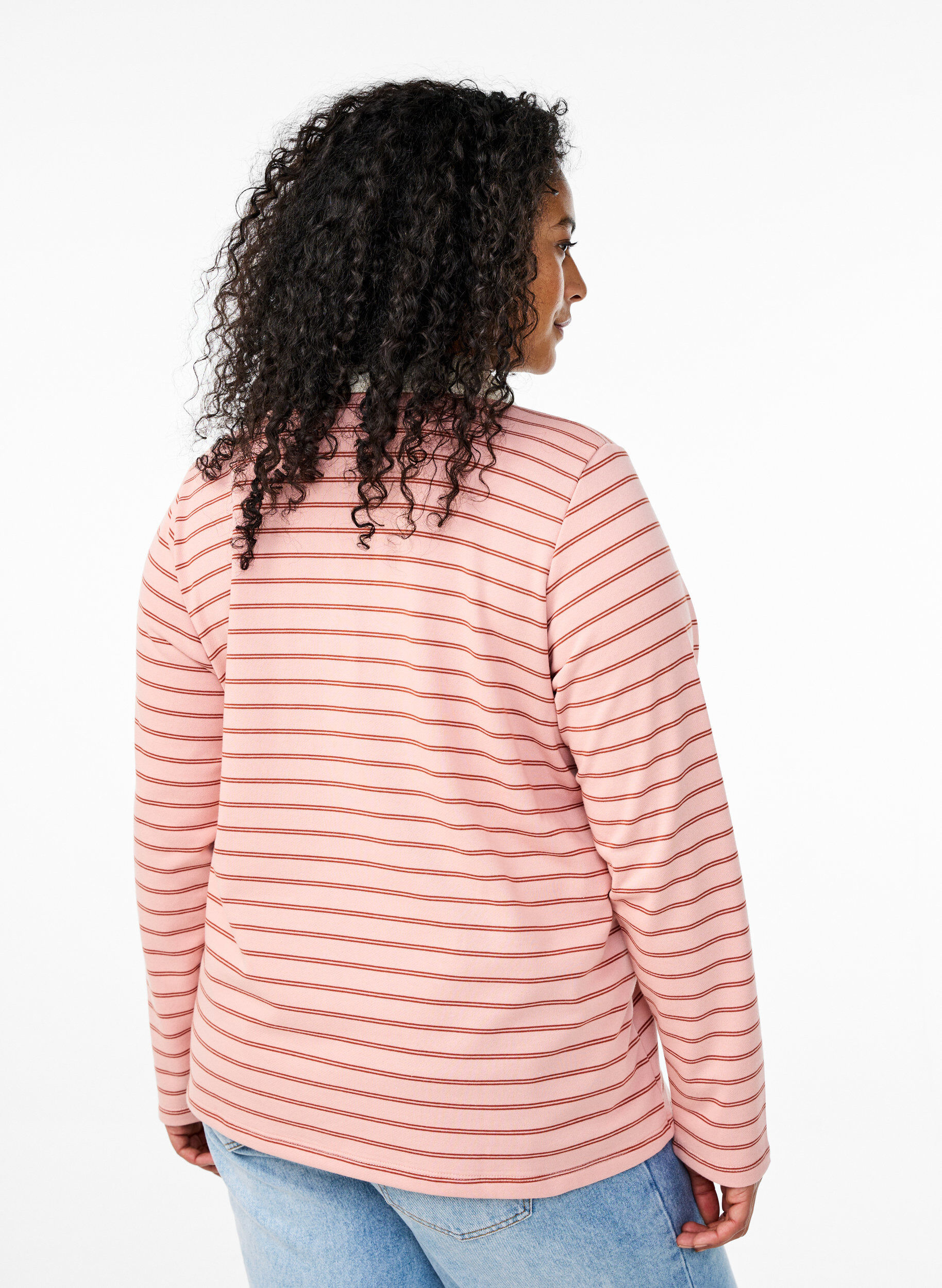 Zizzi Gestreept poloshirt met ritssluiting, Rood, Model image number 2