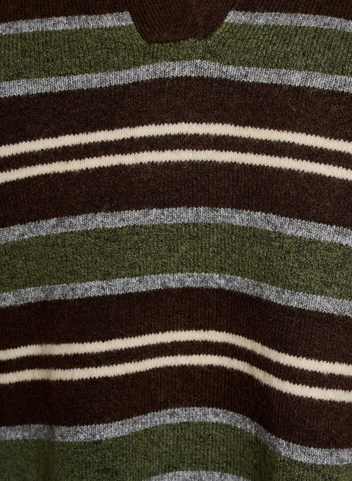 Gebreide blouse met strepen en polokraag, Bruin, Packshot image number 2
