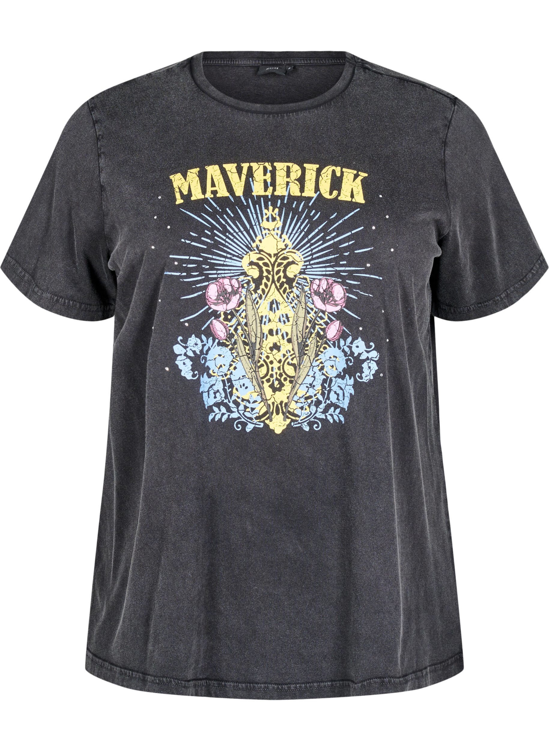 Zizzi T-shirt in biologisch katoen met grafische print, Grijs, Packshot image number 0