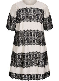 Korte jurk met contrasterende kanten panelen, Beige