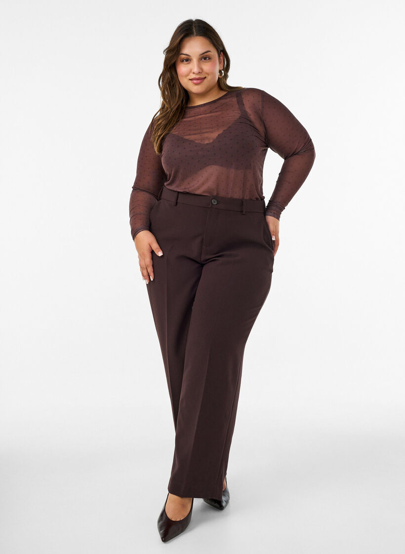 Mesh blouse met print, Bruin, Model image number 1