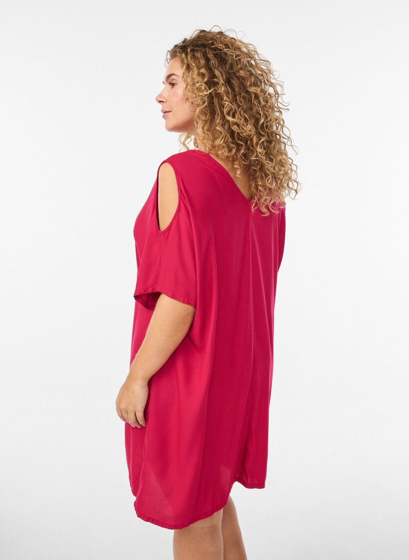 Strandjurk in viscose met schouderdetail, Roze, Model image number 2