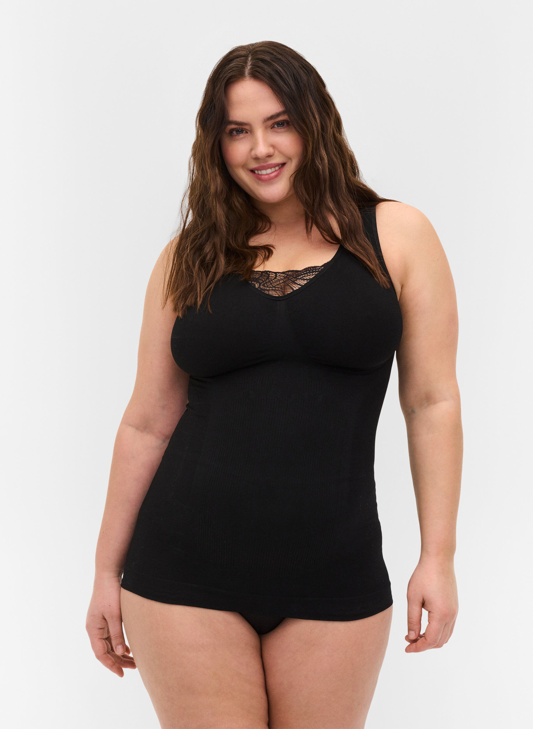 Zizzi Shapewear top met kanten detail, Black, Model image number 0