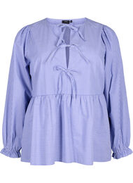 Gestreepte katoenen blouse met strik detail, Baja Blue Stripe, Packshot
