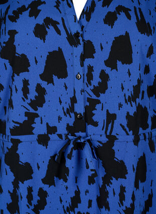 Bedrukte jurk met koord in de taille, Black Blue AOP, Packshot image number 2