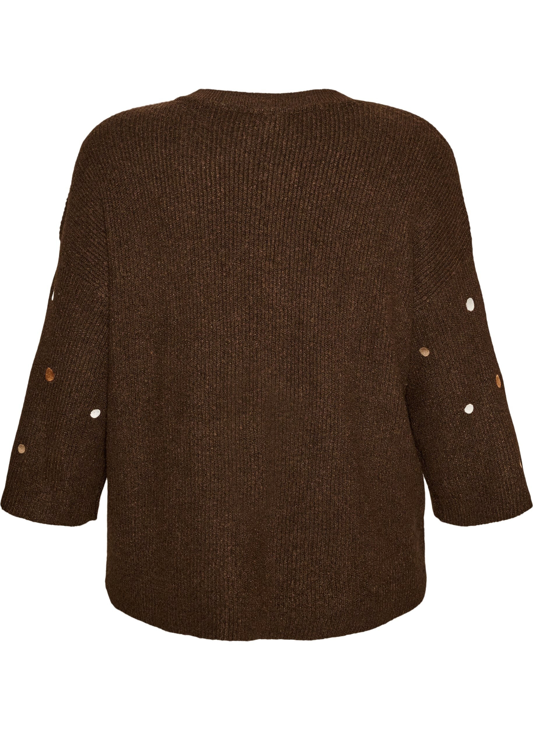 ZizziGebreide blouse met kleine geborduurde motieven, Bruin, Packshot image number 1