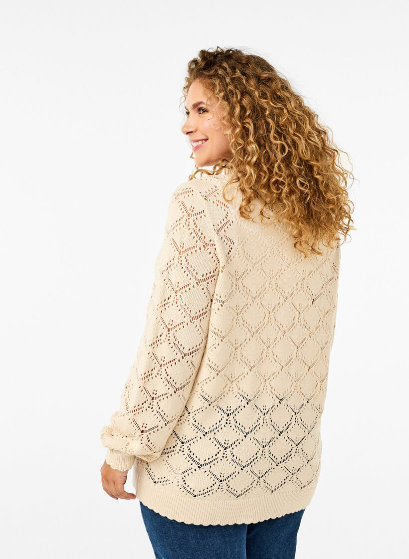 Gebreide blouse met schelpmotief, Birch, Model image number 1