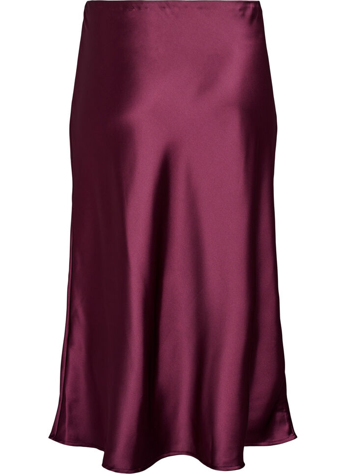 Satijnen midi rok, Donker Bordeaux, Packshot image number 1