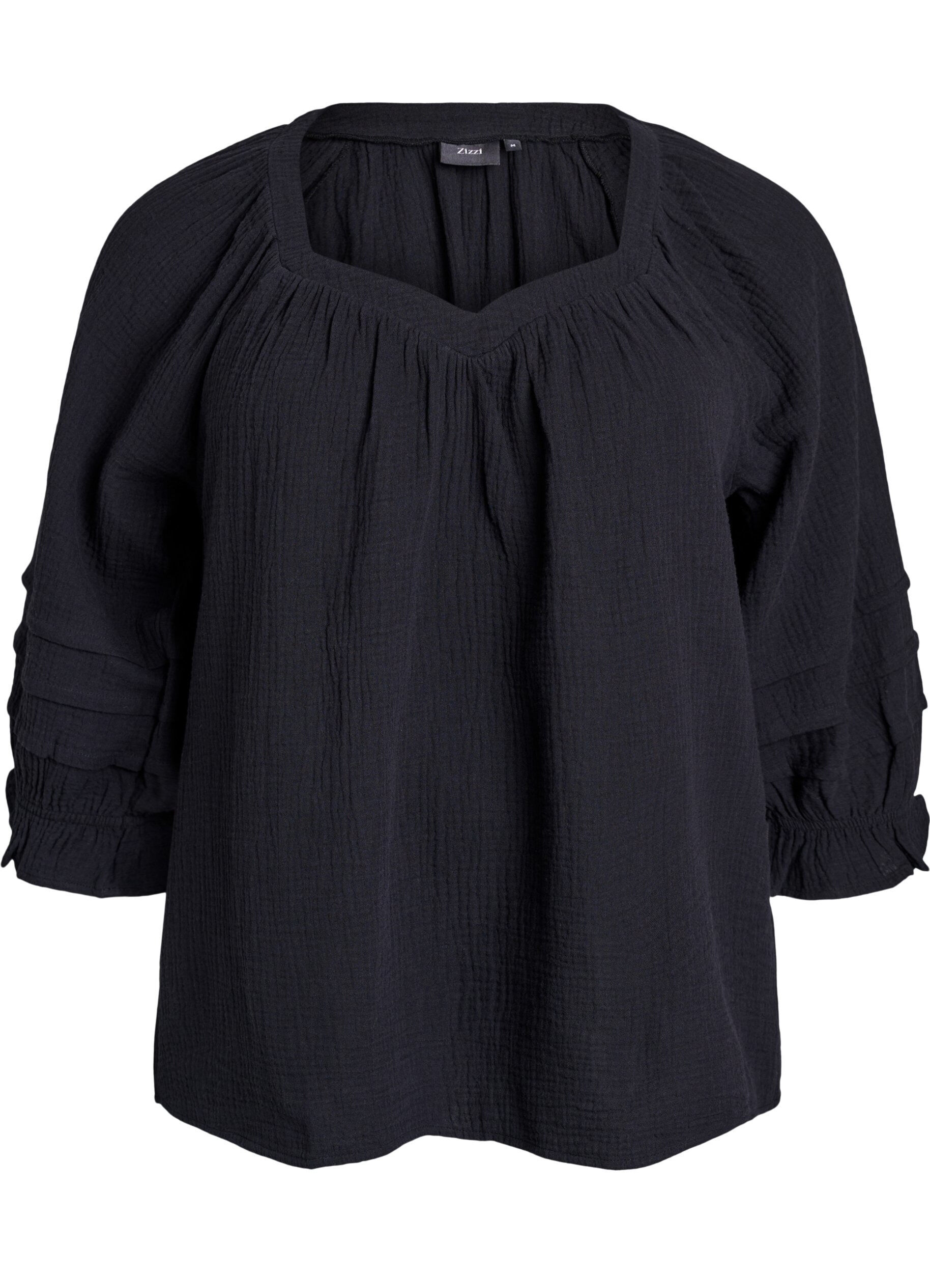 Zizzi Katoenen mousseline blouse met 3/4 mouwen, Black, Packshot image number 0