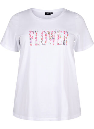 Katoenen T-shirt met tekstopdruk, B. White w. Flower, Packshot image number 0